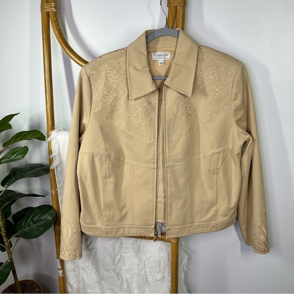 St. John Sport Khaki Embroidered Jacket sz L